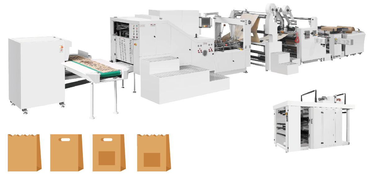 Série RZFD (W+D)| Máquinas para Sacos de Papel Fundo Quadrado com Alça Vazada ou com Janela